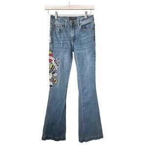 Ed Hardy Y2K Slim Fit Flare Jeans "New York" Dragon Embroidered Size 24